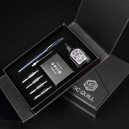 GC QUILL Calligraphy Fountain Pen Set - Includes 5 Nibs, Ink Bottle, Ink Refill Converter and 18 Cartridges, Fancy Pen for Women Men Gift - MU-25