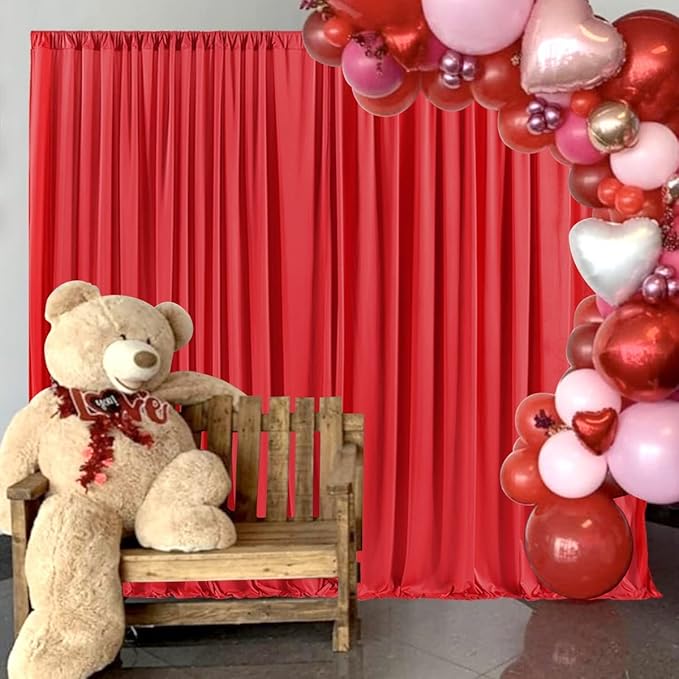AK TRADING CO. 10 feet Wide x 12 feet Long IFR Polyester Backdrop Drapes Curtains Panels with Rod Pockets - Wedding Ceremony Party Home Window Decorations - (RED)