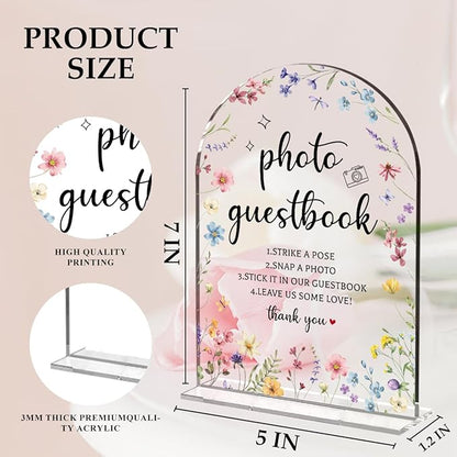 Wedding Sign Decor, Photo Guest Book Sign, Wedding Sign for Reception & Event Party, Bridal Shower Decorations, Wedding Table Sign Accessories for Event 5x7 Inch Arch Acrylic (Flower)