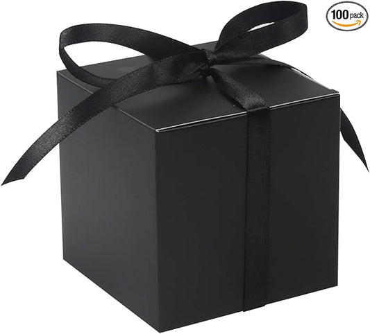 COTOPHER 100pcs Wedding Favor Boxes, Paper Gift Boxes 3x3x3 Inches Small Gift Boxes with Ribbons Small Boxes for Gifts, Crafting, Cupcake, Candy, Bridesmaid Proposal Boxes，Easy Assemble Boxes (Black)