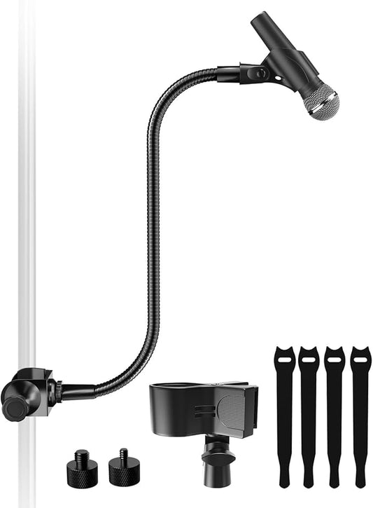 19-inch Gooseneck Microphone Holder Stand, Flexible Mic Arm with Super Crab Clamp for Mic Stand/Desk/Rod/Pole/Stick/Shelf/Tube Clamping, Ideal for Music Stand, Piano, Drum Recording