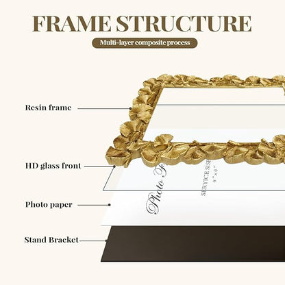 Cuspin 4x4 Picture Frame Small Gold Frames, Vintage Ornate Leaf Textured Hand-Crafted Resin with Glass Front, Antique Photo Frame for Tabletop Display, Retro Design Home Decor