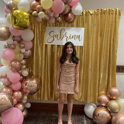 Poise3EHome Gold Sequin Backdrop,8FT x 8FT Sequin Photography Backdrop Curtain for Party Decoration