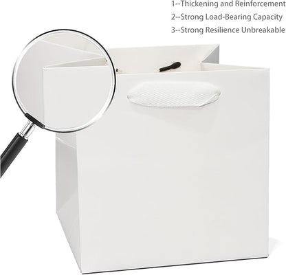 White Paper Gift Bag 12 in Large Paper Gift Box Square Bottom Kraft Paper Bags with Handles for Wedding Baby Shower Birthday Party (White, 12 x 12 x 12 in, 10 CT)