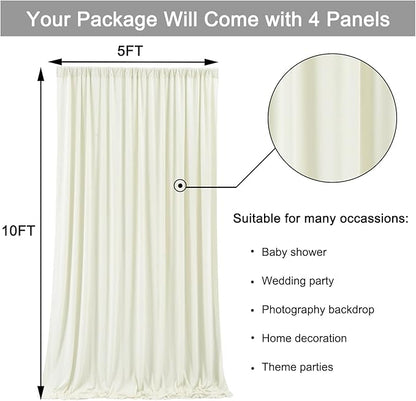 20 ft x 10 ft Wrinkle Free Ivory Backdrop Curtain for Wedding Parties, Polyester Ivory Photo Backdrop Drapes 4 Panels 5x10ft for Baby Shower Photoshoot Engagement Birthday Party Photography Background