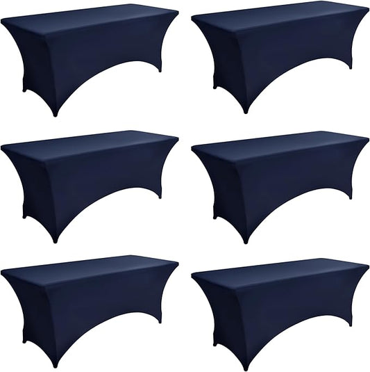 6-Pack 6ft Spandex Table Covers for Rectangle Standard Folding Tables - Wrinkle Resistant Stretch Tablecloths - Ultimate Fitted Table Protector for Parties, Trade Shows, Wedding