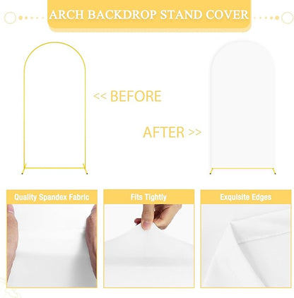 Metal Arch Backdrop Stand Set of 2 with Cover 6FT 7.2FT White Spandex Arch Backdrop Covers for Gold Wedding Arch Stand Arch Stand Covers for Birthday Party Baby Shower Birdal Shower Decorations