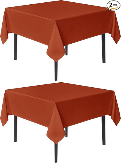 sancua Thanksgiving Square Tablecloths 70x70 Inch Rust, 2 Pack Fabric Fall Table Cloth for Square or Round Tables, Burnt Orange Washable Polyester Table Cover for Dinner, Holiday Party, Display Tables