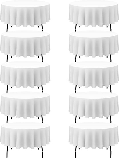 BRILLMAX 10 Pack White Round Tablecloths 90 Inch - Circle Bulk Linen Polyester Fabric Washable Table Cloth Cover for Wedding Reception Banquet Birthday Party Buffet Restaurant