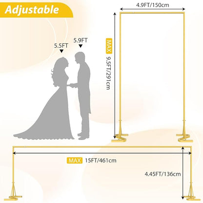 HAITRAL 10x7 FT Backdrop Banner Stand,Square Wedding Arch Balloon Metal Frame,Heavy Duty Background Stand Kit,Adjustable Photo Backdrop Stand for for Parties Birthday Video Studio - Gold