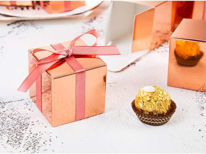 AWELL Rose Gold Gift Candy Box Bulk 2x2x2 inches with Vintage Pink Ribbon Party Favor Box,Pack of 50