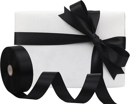 Black Solid Satin Ribbon 1 Inch 50 Yards Solid Polyester Fabric Ribbon for Gift Wrapping Wedding Christmas Baby Shower Birthday Party Decoration Handmade Immortal Flower Craft