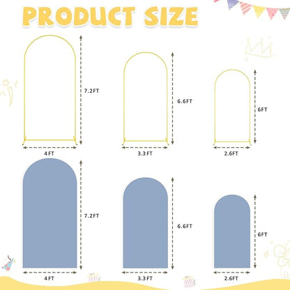 Arch Backdrop Stand and Cover Set of 3 6FT 6.6FT 7.2FT Dusty Blue Spandex Arch Backdrop Covers Set Metal Arch Frame Stand Balloon Arched Covers for Birthday Party Wedding Ceremony Reception