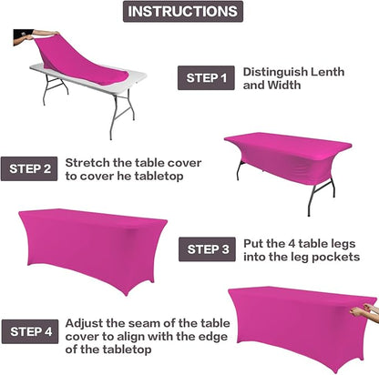 IVAPUPU 2 Pack 4FT Table Cloth for Rectangular Fitted Events Stretch Fuchsia Table Covers Washable Cover Spandex Tablecloth Protector for Party, Wedding, Cocktail, Banquet, Festival