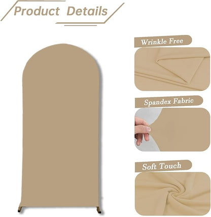 bricia Wedding Arch Backdrop Stand Cover, 7.2FT Double Sided Stretchy Arch Cover Fitted Wedding Birthday Party Banquet Decoration (Champagne 86.4''Lx48''W)