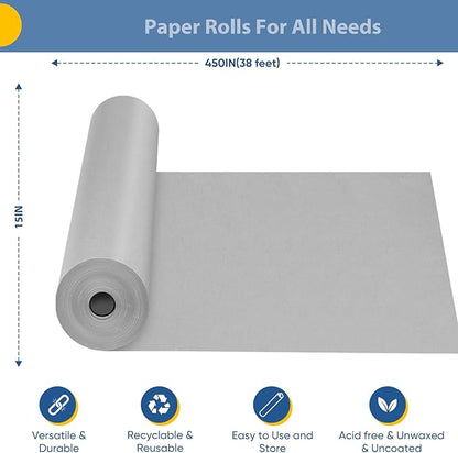 Light Grey Wrapping Paper, 15"x450" Solid Color Art Craft Decorative Paper for Eid Father’s Day Birthday Wrapping Paper, Bouquet Flower Packing Poster Bulletin Board Paper Floor Covering Table Runner