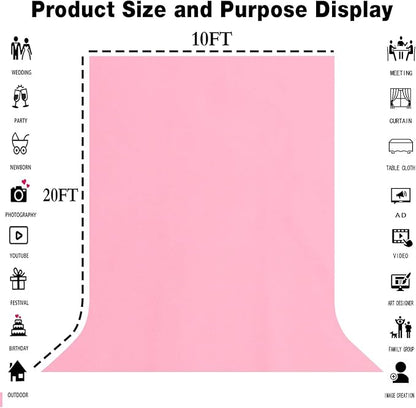 10x20FT Large Pink Backdrop Background for Photography Photo Booth Backdrop for Photoshoot Background Screen Video Recording Parties Curtain