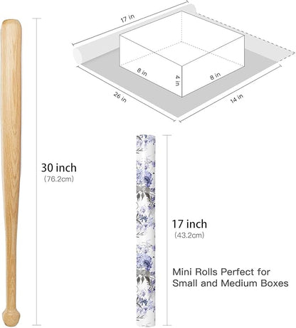 RUSPEPA Floral Wrapping Paper Roll for Women Girls, Mini Roll, Elegant Hydrangea Flower Design Gift Wrap Paper Perfect for Wedding, Birthday, Mother's Day, Spring, Bridal Shower, 17 Inch x 16.4 Feet