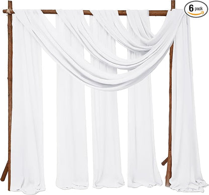6 Panels White Wedding Arch Drapery 28" x 20Ft Weddings Arch Draping Fabric Chiffon Fabric Drape Sheer Backdrop Curtain for Wedding Party Swag Ceremony Birthday Arbor Drapery Reception Ceiling Décor