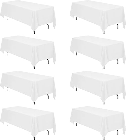 BRILLMAX 8 Pack White Tablecloths 70 x 120 Inch for 6ft or 8ft Rectangle Tables - Rectangular Bulk Linen Polyester Fabric Washable Cloth Cover for Wedding Reception Banquet Birthday Party