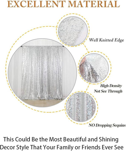 ShiDianYi Silver Glitter Backdrop Curtain Photo Backdrop 8FTx10FT Sequins Elegant Backdrops 8x10 Sequin-Curtain-1016E