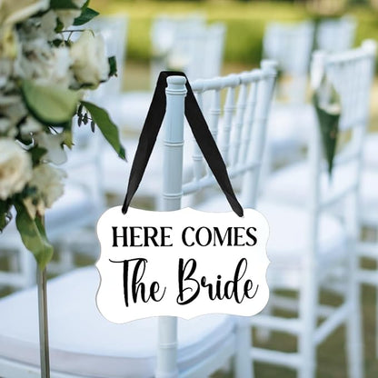 Acrylic Wedding Sign, Ring Bearer Sign, Here Comes The Bride Sign, for Rustic Wedding Decoration Hanging Signs, Acrylic Wall Art for Weddings Reception Decorations and Event Party (White)