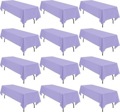 fani 12 Pack 60 x 126 Inch Rectangle Tablecloth Lavender Polyester Tablecloth for 8 Ft Rectangle Tables, Washable Fabric Table Cloth for Wedding Dining Table Buffet Parties Camping