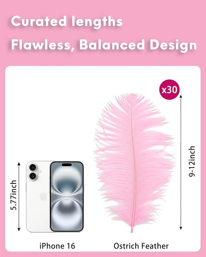 NEWONG 30pcs Light Pink Ostrich Feathers Natural Bulk 9-12inch(23-30cm) Vase Craft Wedding Home Party Centerpieces Christmas Day coquettish Valentine's Day Decoration