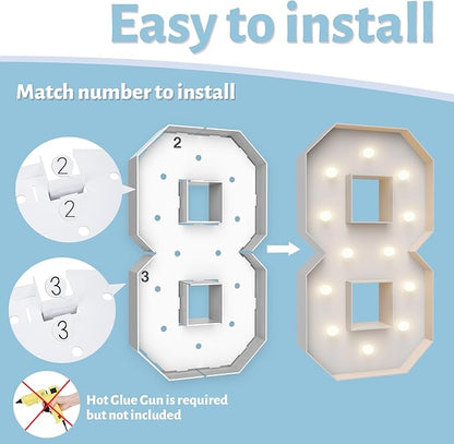 4FT Marquee Light Up Numbers 8,Party Decoration Large Marquee Light Up Letters with Weighted Water Bag,Pre-cut Foam Board Set Can Be Used for Birthdays,Weddings,Baby Anniversaries