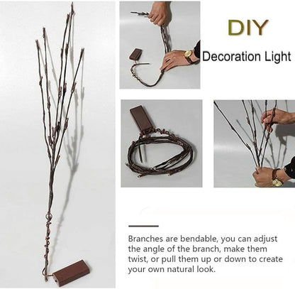 DK177 2 Pack Led Branch Light Battery Operated Lighted Branch Vase Filler Willow Tree Artificial Little Twig Power Brown 30 Inch 20 LED for Home Outdoor Indoor Romantic Decoration, Purple Light