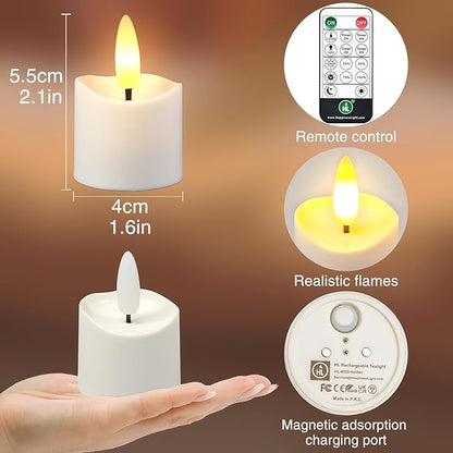 HL Rechargeable Waterproof Tea Lights,100H+ Highly Bright Led Flameless Candles,Magnetic Charging Battery Candles with Remote,Electric Votive Candles for Home Halloween Christmas Decorative-12pcs