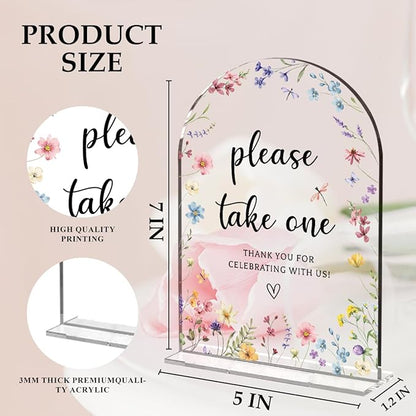 Wedding Sign Decor, Please Take One Sign, 5x7 Inch Arch Acrylic, Wedding Sign for Reception & Event, Bridal Shower Decorations, Wedding Table Sign Accessories for Anniversary And Party (Flower)