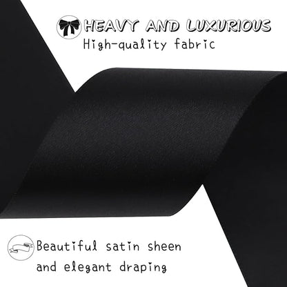 Black Solid Satin Ribbon 2 Inch 25 Yards Solid Polyester Fabric Ribbon for Gift Wrapping Wedding Christmas Baby Shower Birthday Party Decoration Handmade Immortal Flower Craft