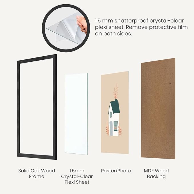 Opposite Wall - 16x16 in - Black Solid Oak Wood Picture Frame - Lightweight, Versatile & Shatterproof - Wall Hanging Poster or Photo Frame - Wall Decor for Office, Gallery & Home - 2 Pack