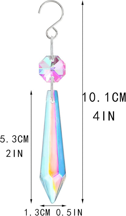 20PCS Chandelier Icicle Crystal Prisms Suncatcher,55mm Chandelier Crystals Replacement, AB Colors Crystals for Chandeliers with Hooks for Windows Wedding Lamp Decoration