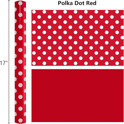 Burymento Red and White Dots Wrapping Paper, Reversible Pink Gift Wrap for Birthday, Valentines, Mothers day, Graduation, Wedding, Fathers day, Baby Shower, Christmas (17in x 32.8ft)