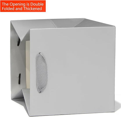 Silver Gray Paper Gift Bag 10 in Paper Gift Box Large Square Bottom Kraft Paper Bags with Handles for Wedding Baby Shower Birthday Party (Silver Grey, 10 x 10 x 10 in, 10 CT)