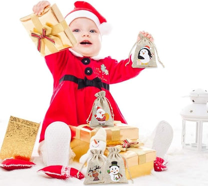 CCINEE 96pcs Christmas Burlap Gift Bags with Drawstrings Candy Goody Treat Bags with Double Jute Drawstrings 4X6 Inch