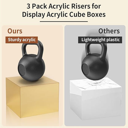 3 Pcs Acrylic Risers for Display, Acrylic Cube Boxes Gold Risers Food Display Risers Stand Shelf for Catering Dessert Collectibles Jewelry Figures Party (Gold 3pc)
