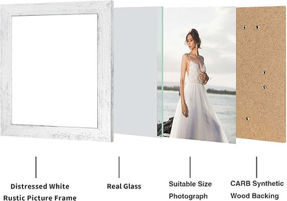 8x10 Picture Frame Set of 4, High Definition Glass Distressed White Frame, 8 x 10 Wood Photo Frames for Tabletop Display and Wall Mounting