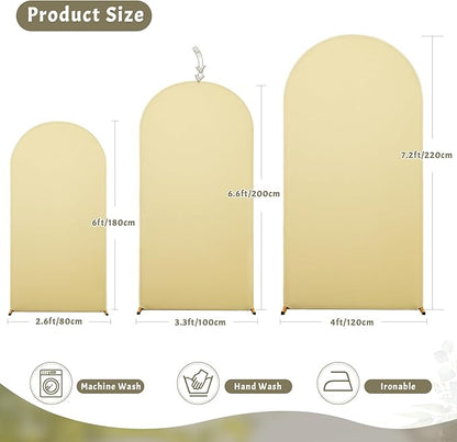 6FT Beige Arch Backdrop Cover - Polyester Fitted Wedding Arch Stand Covers Round Top Chiara Arch Backdrop Cover for Birthday Party Banquet Photo Background Decoration