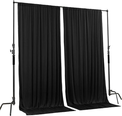AK TRADING CO. 10 feet Wide x 12 feet Long Polyester Backdrop Drapes Curtains Panels with Rod Pockets - Wedding Ceremony Party Home Window Decorations - (Black)