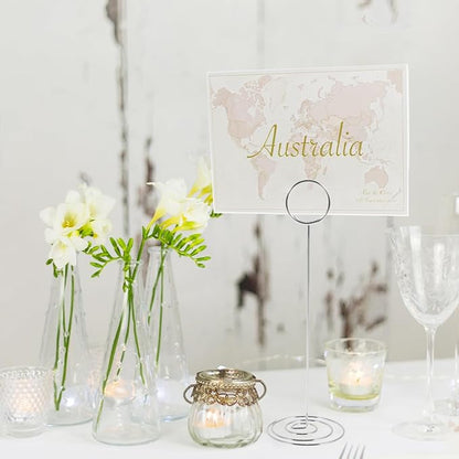 12Pcs Table Number Holder 8.66inch Tall Metal Iron Place Card Holder Lightweight Picture Holder Stand Portable Round Shape Photo Memo Note Holder for Office Wedding Party