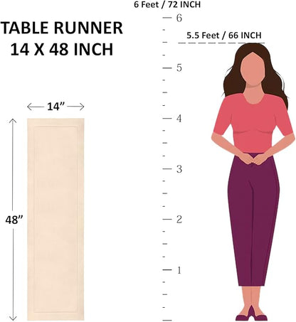 Solino Home Navy Blue Table Runner 48 Inches - Cotton Linen Hemstitch Coffee Table Runner 14 x 48 Inch Ideal for Dresser Tables - Fall, Autumn, Halloween, Thanksgiving, Christmas, Holiday