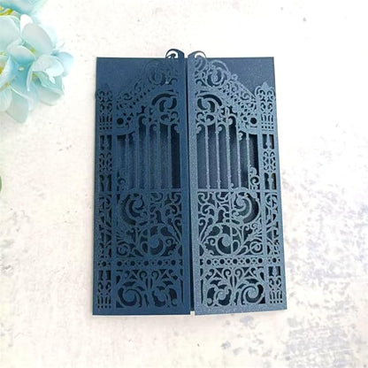 MillaSaw Navy Blue Wedding Invitation Gate Laser Cut Card Marriage Engagement Ceremony Invite 25Pcs (4.9"x7.1", navy blue)