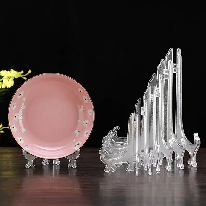 12 Pack 3 Inch Clear Plastic Easels or Stand/Plate Holders to Display Pictures or Other Items at Weddings, Plate Stands for Home Decoration, Birthdays, Tables