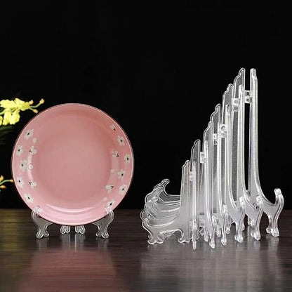 12 Pack 5 Inch Clear Plastic Easels or Stand/Plate Holders to Display Pictures or Other Items at Weddings, Plate Stands for Home Decoration, Birthdays, Tables