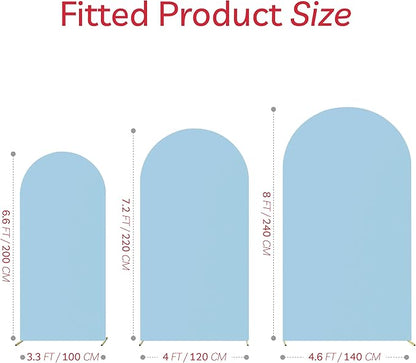 Spandex Anti Wrinkle Arch Backdrop Cover - High Elastic Fitted Arch Stand Cover Set of 3 Dusty Blue Round Top Chiara Backdrop for Wedding Birthday Party Garden 6.6FT, 7.2FT, 8FT