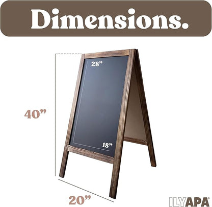 Ilyapa Wooden Sandwich Board Signs Outdoor A Frame Chalkboard Sign with Eraser & Chalk - Magnetic Sidewalk Sign 20x40 - Chalkboard Easel for Restaurant, Business or Wedding