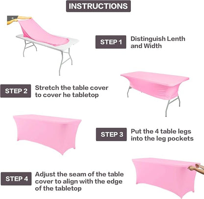 IVAPUPU 2 Pack 4FT Table Cloth for Rectangular Fitted Events Stretch Pink Table Covers Washable Cover Spandex Tablecloth Protector for Party, Wedding, Cocktail, Banquet, Festival